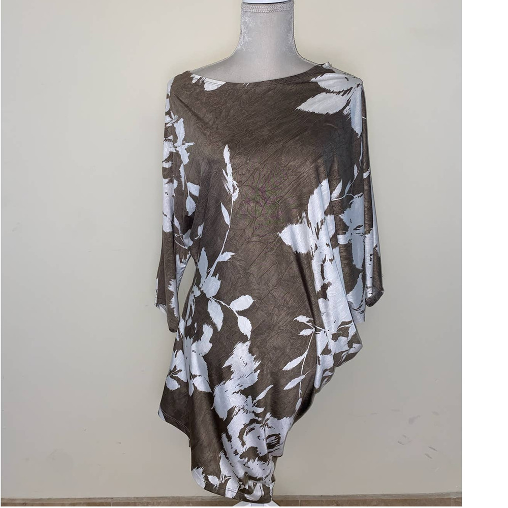 LIGHT BROWN FLORAL MINI DRESS OR BLOUSE KANVAS ONE SIZE